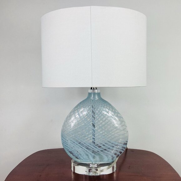 Uttermost Aquata Table Lamp Blue Swirl Art Glass 23” Large Coastal Modern - Picture 7 of 9